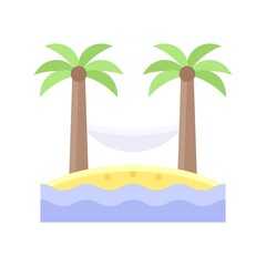 Fototapeta na wymiar summer holiday related hammock with coconut tree and water waves vector in flat style,