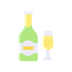 summer holiday related wine bottle with label and glass vector in flat style,