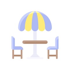 Fototapeta premium summer holiday related beach terrace with umbrella roof and chairs vector in flat style,
