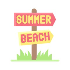 summer holiday related summer beach indicator board with grass vector in flat style,