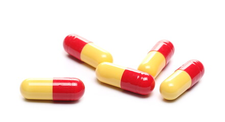 Pills, medical capsules isolated on white background