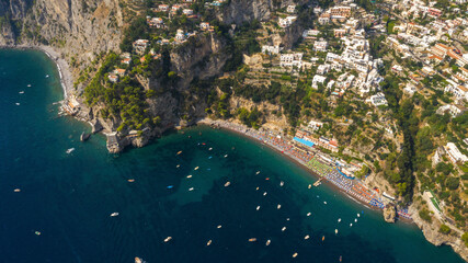 Aerial view of little cove in the gulf of Sorrento in Campania, Italy. This is Amalfi Coast near...