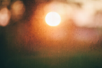 summer sunset through the screen of an open window