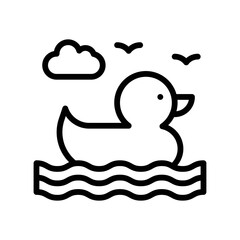 summer holiday related duck on water and birds, clod with water waves vector in lineal style,