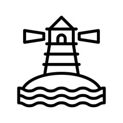 summer holiday related light house on sand with lights with water waves vector in lineal style,