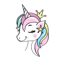 Vector illustration with isolated unicorn head on white background