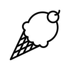 summer holiday related cone ice cream with berry and cream vector in lineal style,