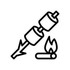 summer holiday related mushrooms with stick and wood  fire vector in lineal style,
