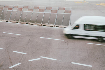 Van transporting passengers within Fiumicino Airport (FCO) in Rome, Italy