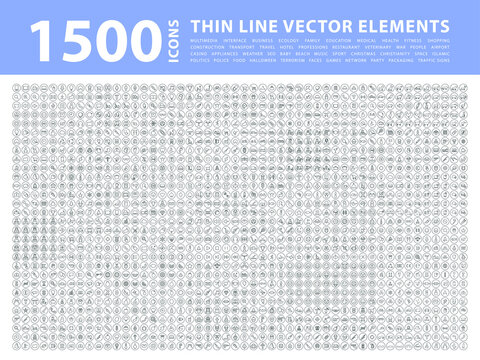Set of 1500 High Quality Thin Line Icons . Isolated Vector Elements
