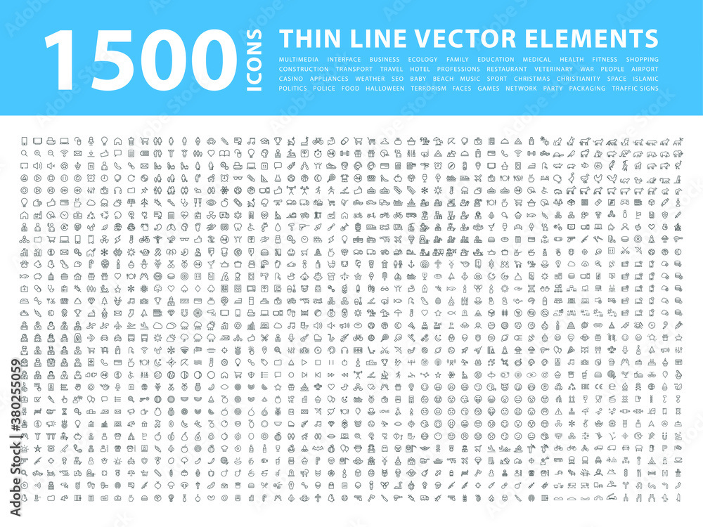 Poster set of 1500 high quality thin line icons . isolated vector elements