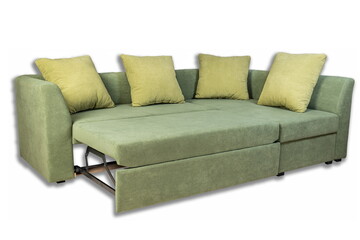 Fototapeta premium folding sofa and armchairs, soft and different colors on a white background isolated