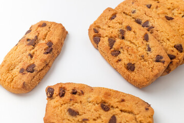 Chocolate cookies on white background