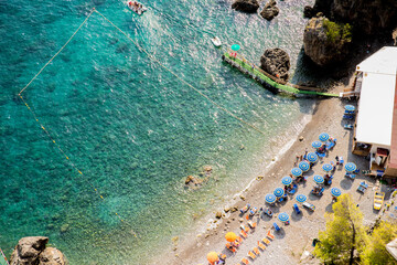 Aerial view of little cove in the gulf of Sorrento in Campania, Italy. This is near Amalfi Coast between Positano and Amalfi.