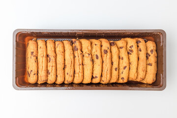 Chocolate cookies on white background