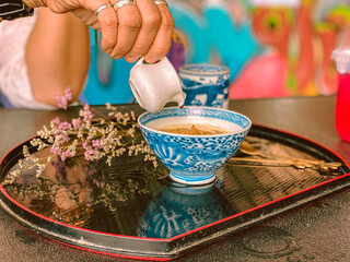 Coffee in the blue cup