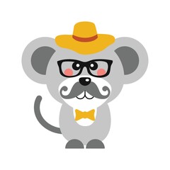 Naklejka premium cute mouse with glasses and bow tie