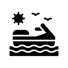 summer holiday related jetski on water with sun, birds and water waves vector in solid design,