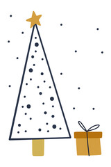 Scandinavian style christmas card. Winter illustration for card, poster, invitation, postcard, gift tag. Flat style christmas card. Cozy winter hand drawn design element. Cute and simple illustration.