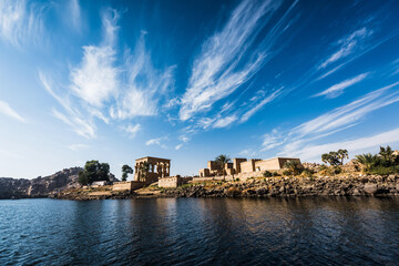 Obraz premium Temple of Isis on Agilkia island, moved from Philae island, Aswan, Egypt. Ancient, historic