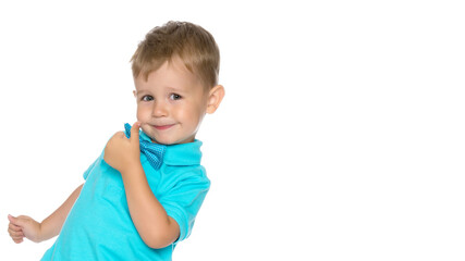 The little boy smiles. Portrait.Close-up.
