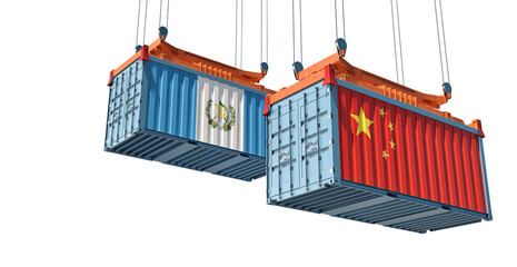 Freight containers with Guatemala and China flag. 3D Rendering 