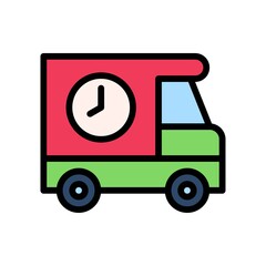 supper market or online shopping related delivery van with clock vector with editable stroke,