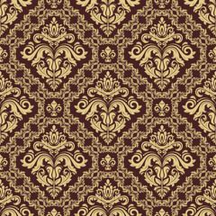 Classic seamless pattern. Damask orient ornament. Classic vintage background. Orient brown and golden ornament for fabric, wallpaper and packaging