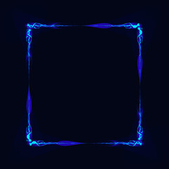Vector Shining Blue Square Frame Template, Blank Frame, Abstract Swirly Lines, Neon.