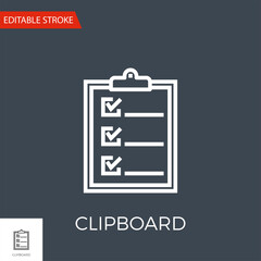 Clipboard Thin Line Vector Icon. Flat Icon Isolated on the Black Background. Editable Stroke EPS file. Vector illustration.