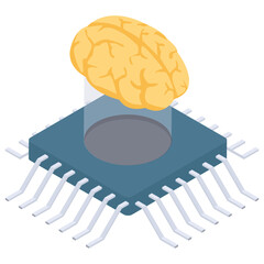 
Isometric design of brain processor icon.
