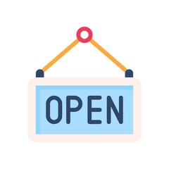 supper market or online shopping related store open board with hanging huck vector in flat style,