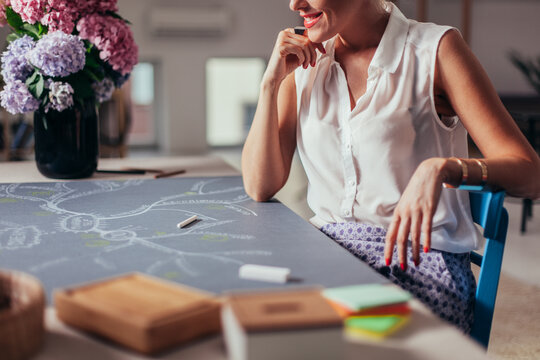Smiling Woman Drawing a Mind Map