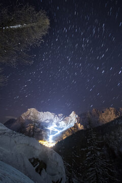 startrails over the dolomites