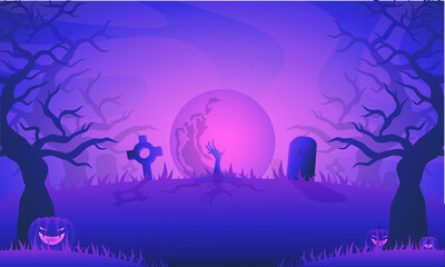 Halloween night illustration with tombstone