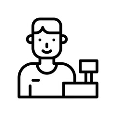 supper market or online shopping related seller boy with bill machine vector in lineal style,