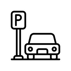 supper market or online shopping related car with parking board vector in lineal style,