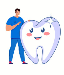 Dentistry and healthcare concept. White healthy teeth, professional dental care. Vector flat cartoon illustration.