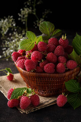 Ripe raspberries in a basket