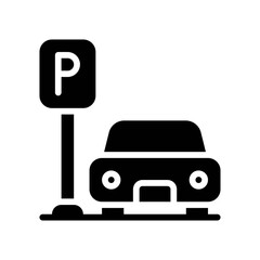 supper market or online shopping related car with parking board vector in solid design,