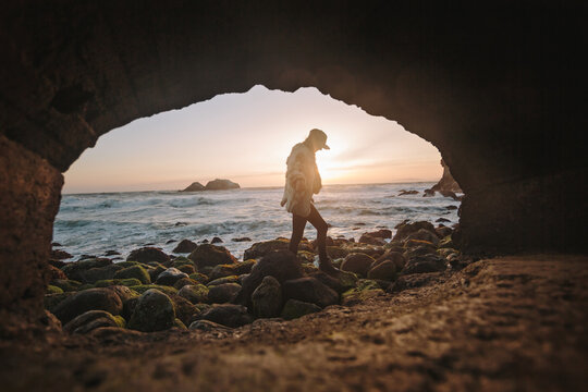 A young beautiful woman exploring on the California coast