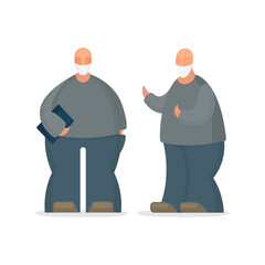 Male cartoon style abstract characters. Men in face protective face masks. Part of set.