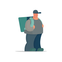 Delivery service. Courier with delivery bag. Delivery service man with a box. Part of set. 