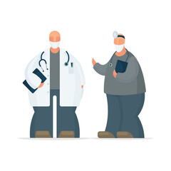 Doctors cartoon style abstract characters. Doctors in face protective face masks. Part of set.