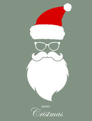 Santa hats, moustache and beards. Merry Christmas greeting card with papercraft Santa Claus Vector illustration EPS10