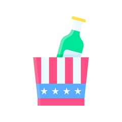 4th of july related united state flag style wine bottle and ice cube basket with stars and strips vectors in flat style,