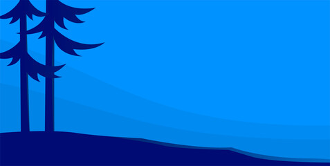 Vector illustration. Night landscape with two pines. Blue background with place for text. © Mikhail