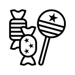 4th of july related united state flag style candies with stars and strips vectors in lineal style,
