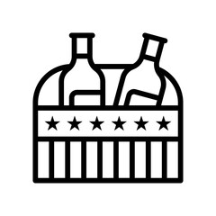 4th of july related united state flag style wine bottle basket with stars and strips vectors in lineal style,
