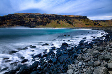 Sunset over the beach at Talisker Bay, Isle of Skye, Scotland
